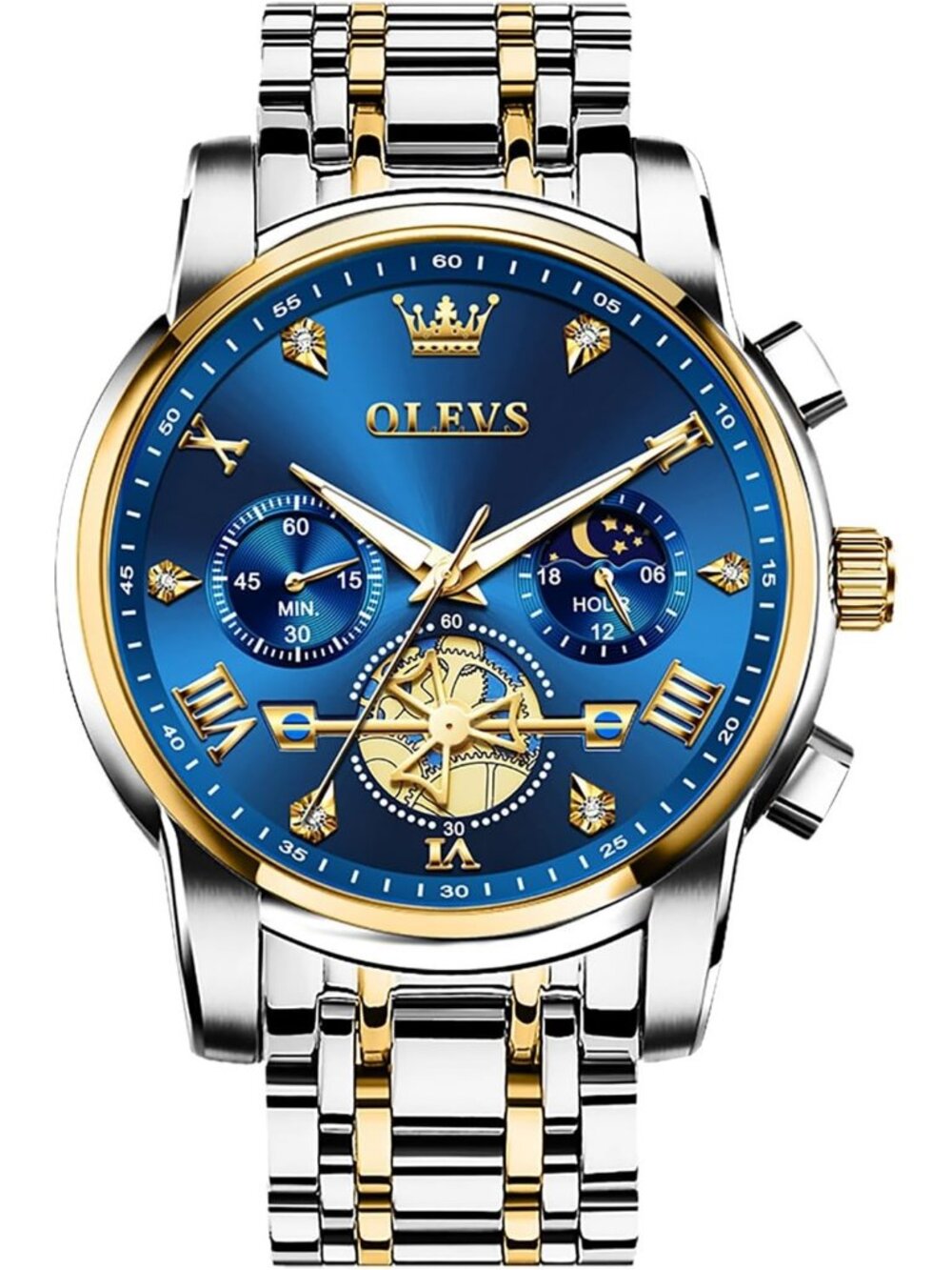Men's Blue /Two-tone Stainless Steel Chronograph Waterproof Quartz Dress Watch